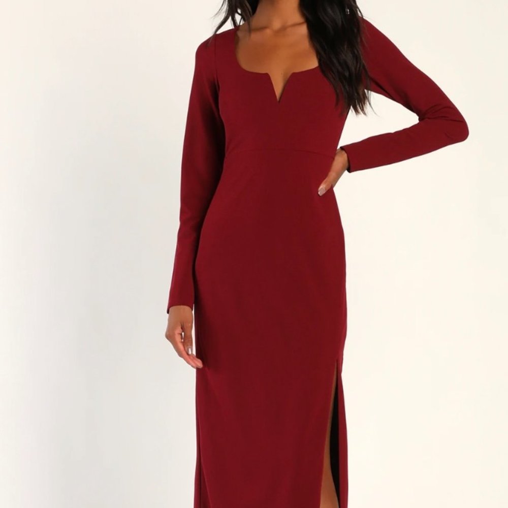 NWT Lulus True Love Lasts Burgundy Long Sleeve Backless Maxi Dress